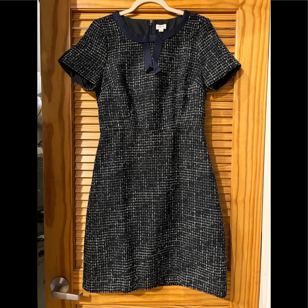 J Crew Factory Women’s Navy Blue Tweed Bow Tie A-Line dress
